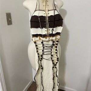 Brown and Cream Midi Dress NWT Small
